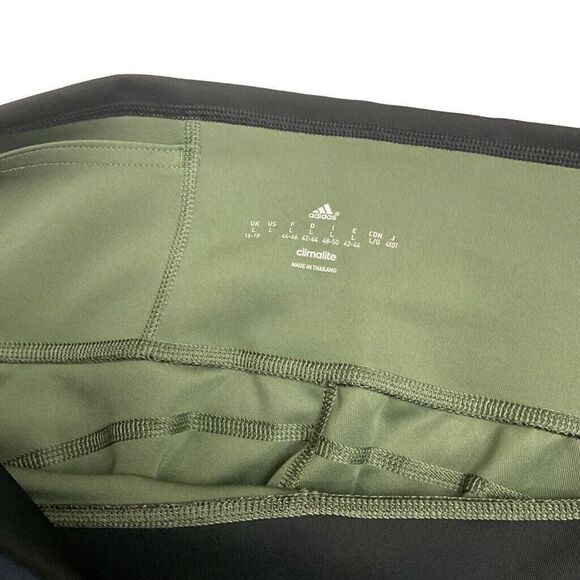 Adidas Mid Rise Cropped Leggings Womens Large 14/16 Army Green & Black - Picture 5 of 8